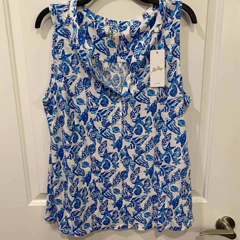 Lilly Pulitzer Blue Sleeveless Ruffled Blouse
